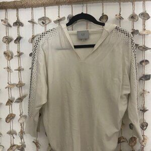 Womens Pullover Hoodie Sweater with Bling - Size Medium - Winter White